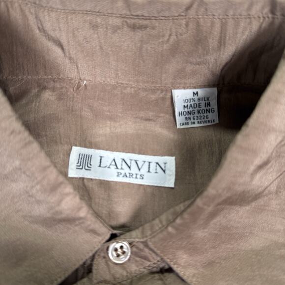 VTG Lanvin Paris 100% Silk Shirt Size Medium M Brown Taupe Long Sleeve Button - Picture 3 of 7